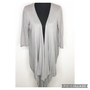 Boston Proper gray linen blend open front waterfall cardigan size Small
